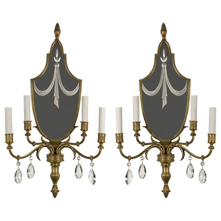 Antique Four Arm Wheel Cut Mirrorback Sconces from Henry Ford Museum Circa 1920s For Sale