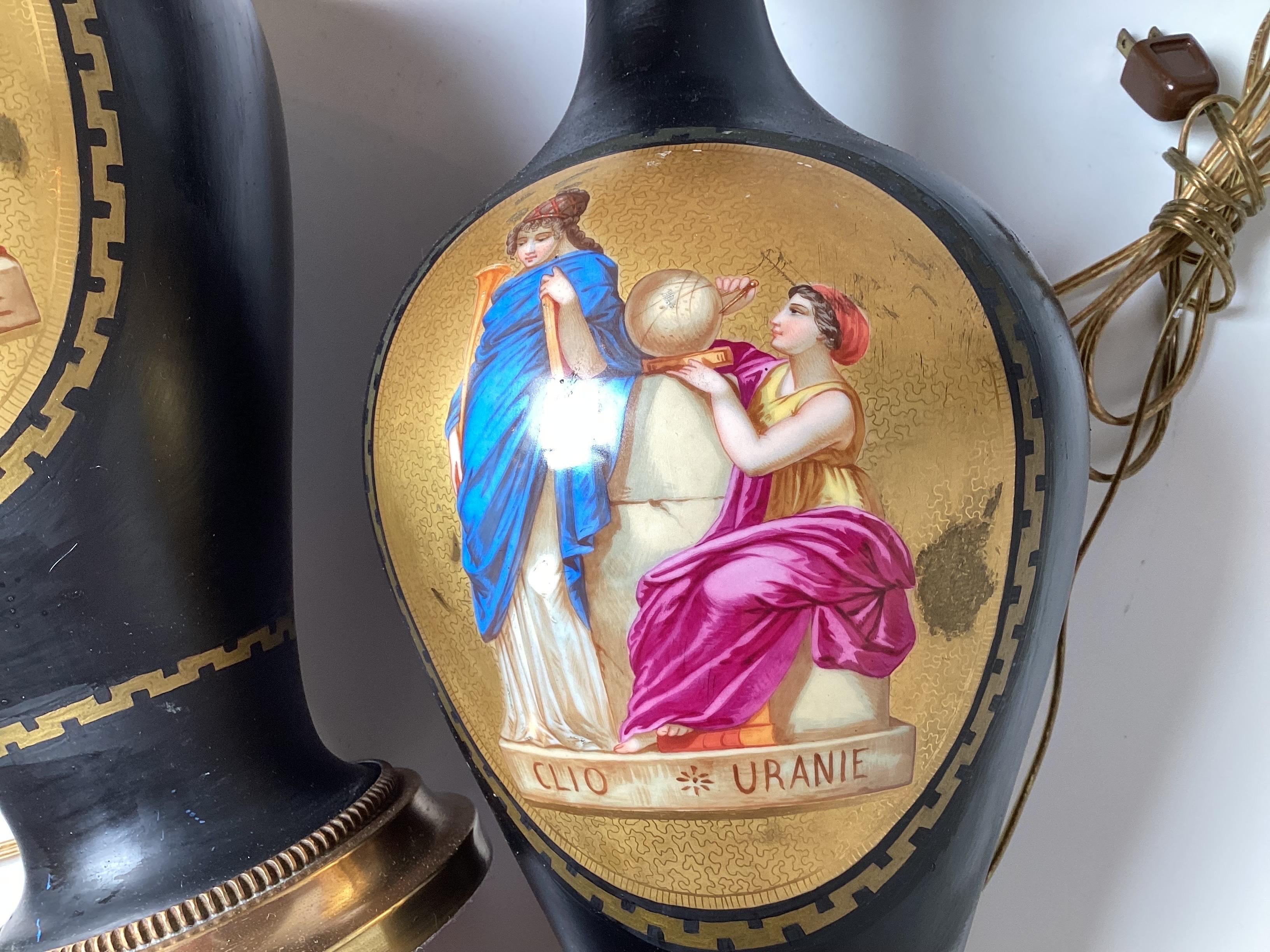Pair of Antique Neoclassical Paris Porcelain Vases as Lamps For Sale 3