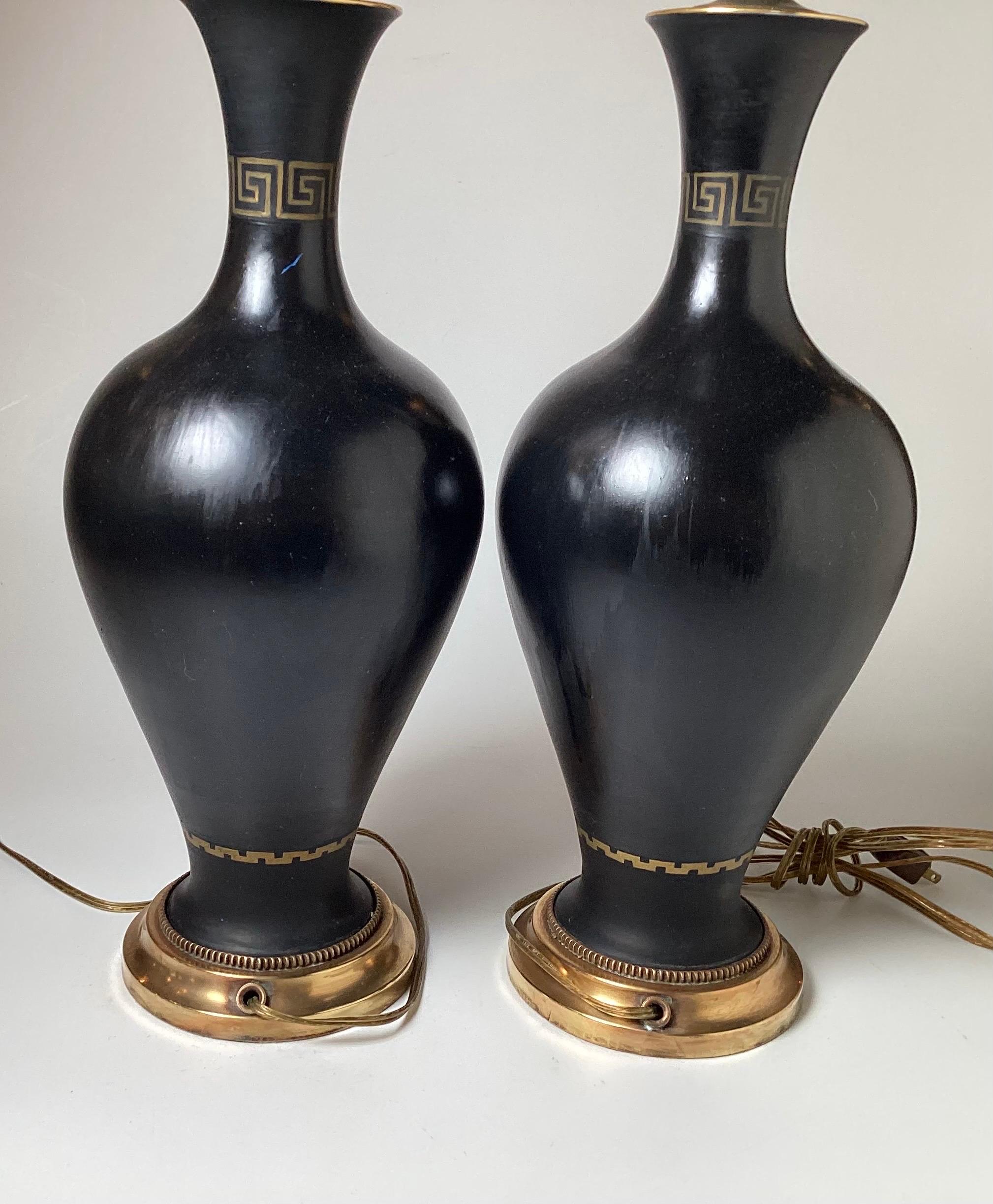 Brass Pair of Antique Neoclassical Paris Porcelain Vases as Lamps For Sale
