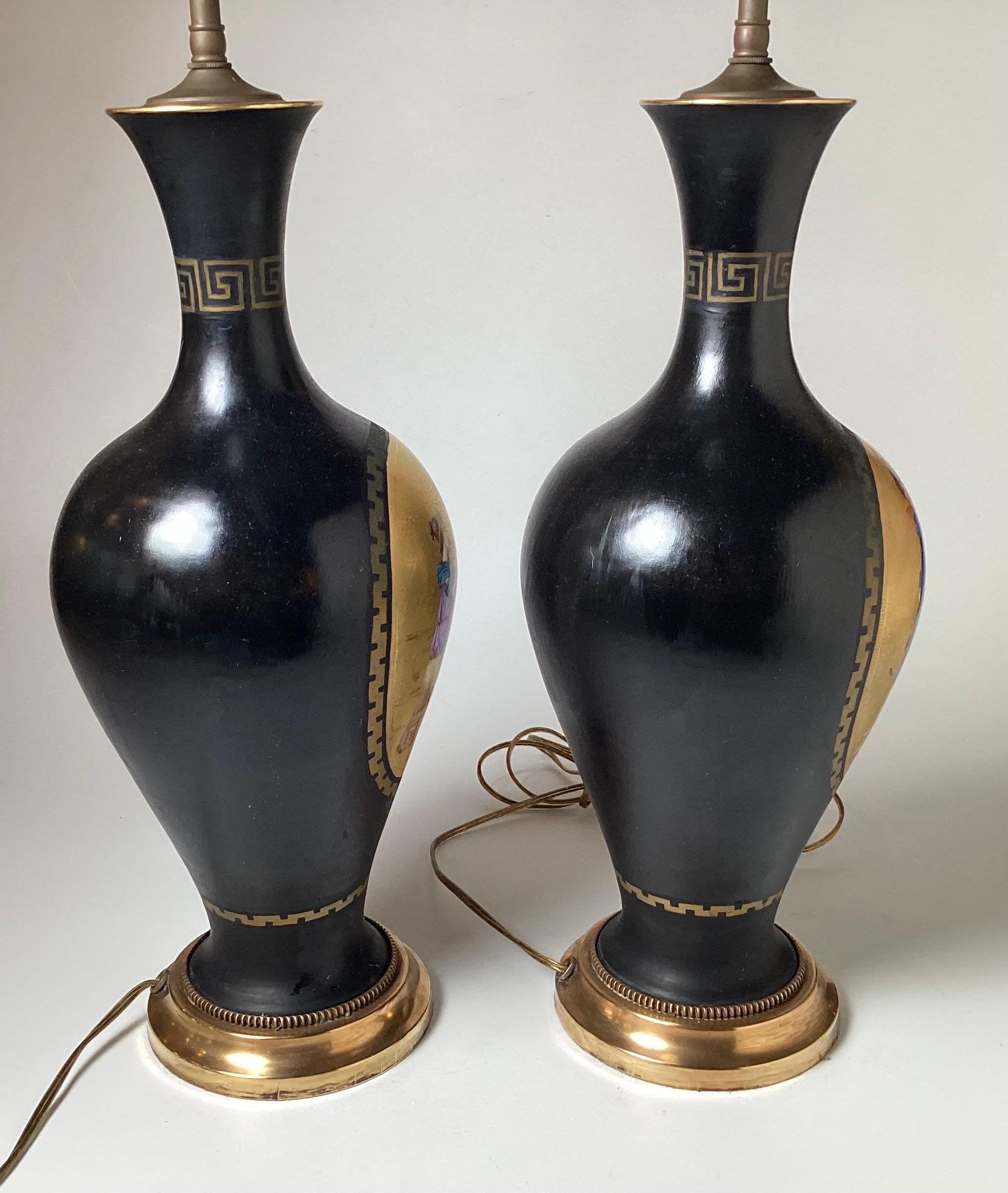 Pair of Antique Neoclassical Paris Porcelain Vases as Lamps For Sale 1