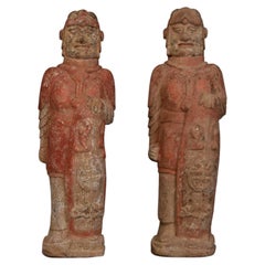 A Pair of Antique Northern Qi Chinese Pottery Warrior with Oxford TL Test