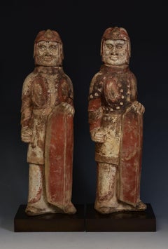A Pair of Antique Northern Wei Chinese Pottery Warrior with Oxford TL Test
