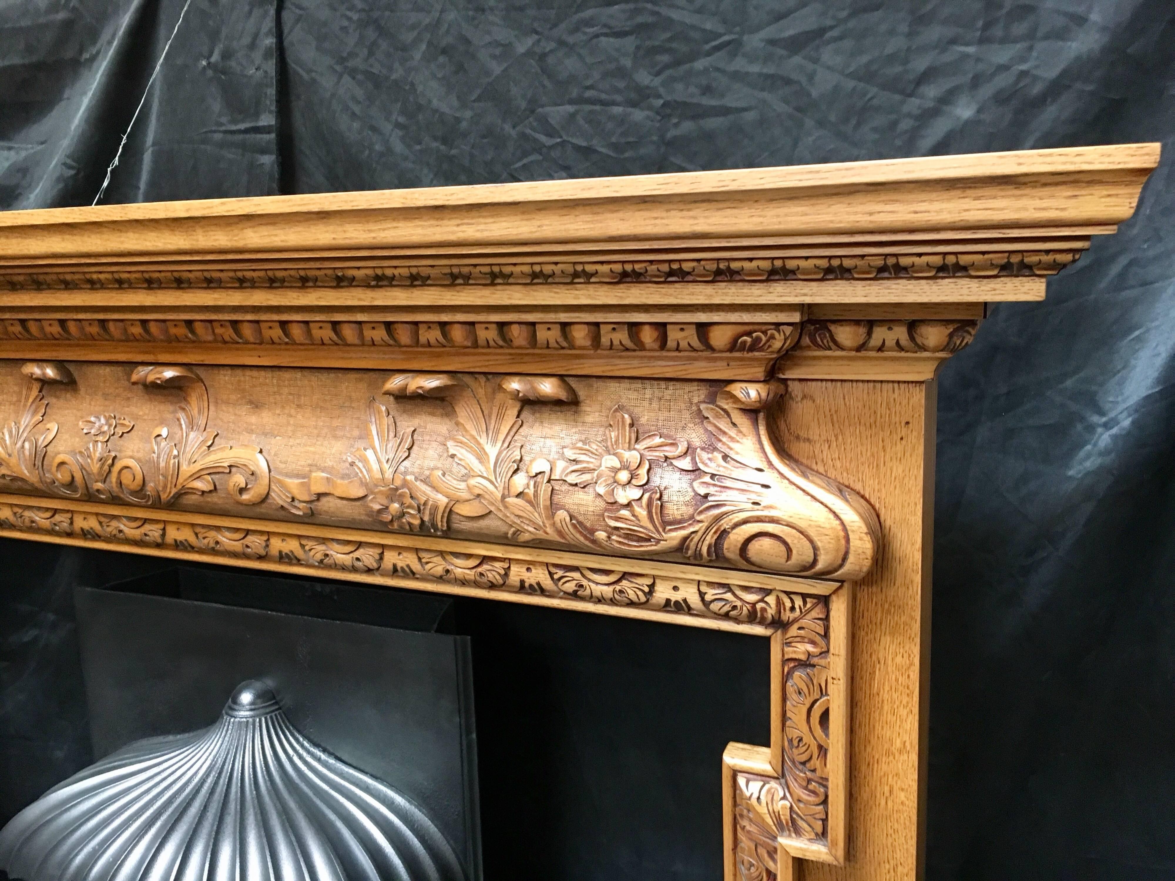 Scottish Pair of Antique Oak Georgian Style Carved Wood Fireplace Surrounds