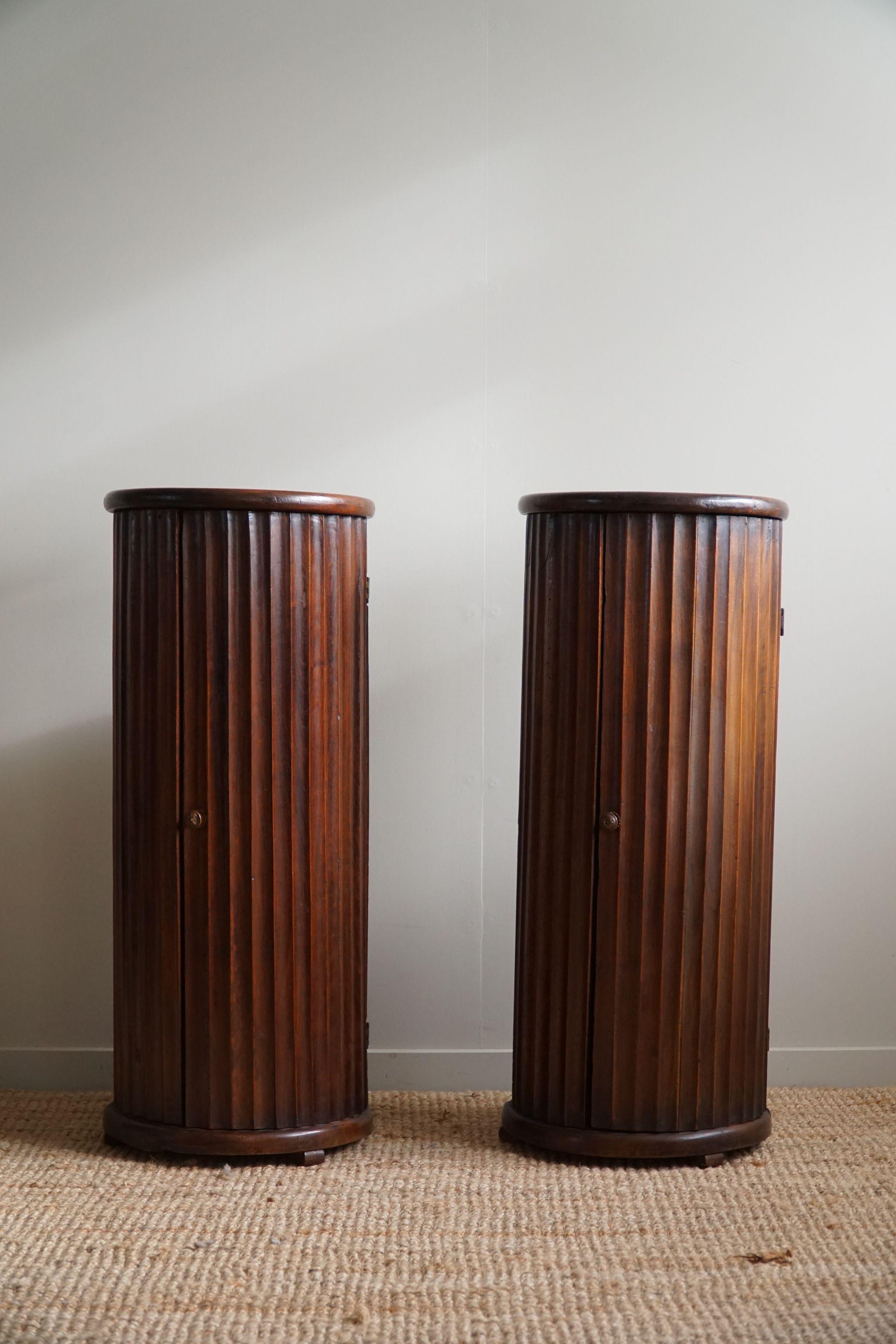 A Pair of Antique Pedestals With Storage, Nutwood, Italian Cabinetmaker, 1880s  11