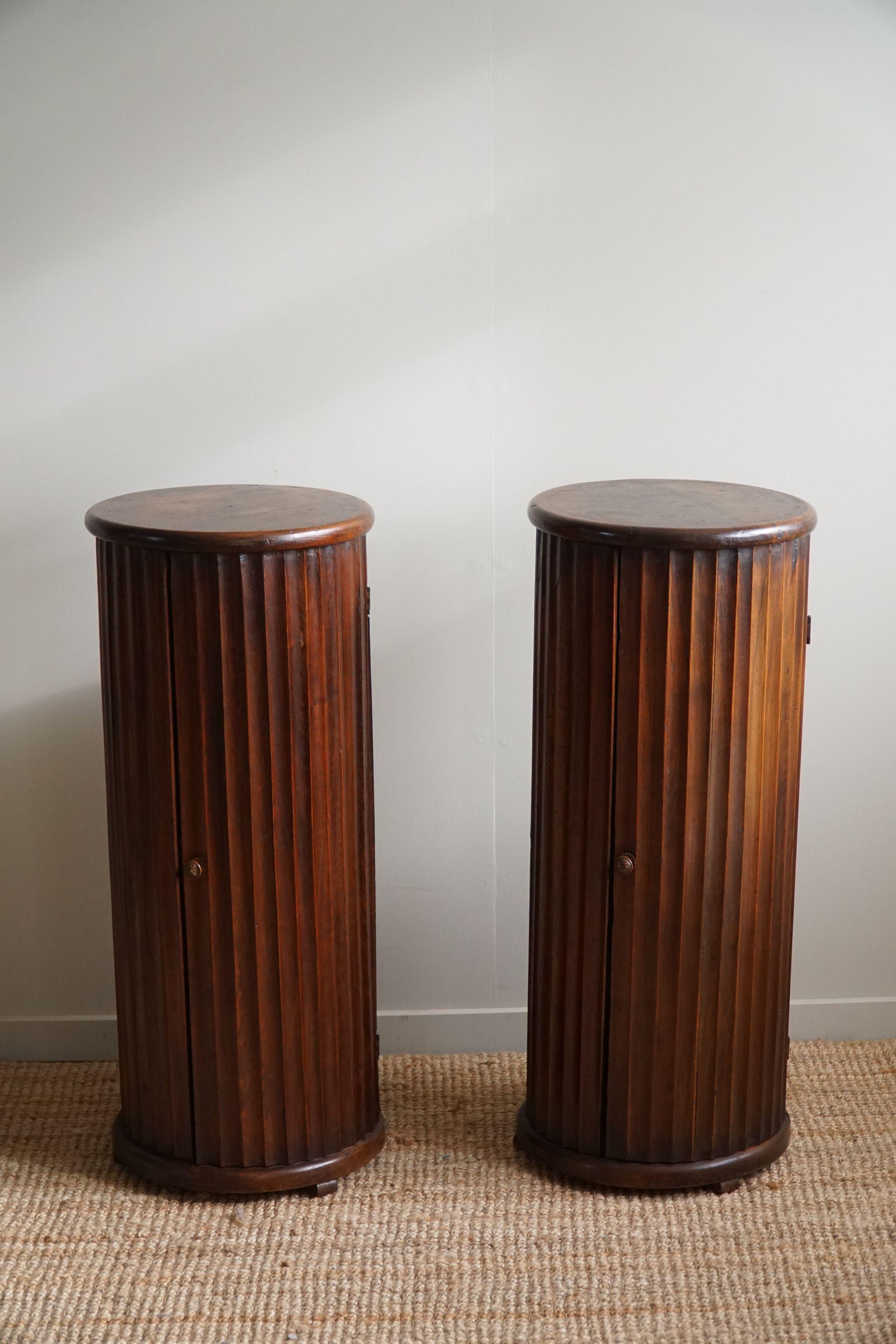 A Pair of Antique Pedestals With Storage, Nutwood, Italian Cabinetmaker, 1880s  14