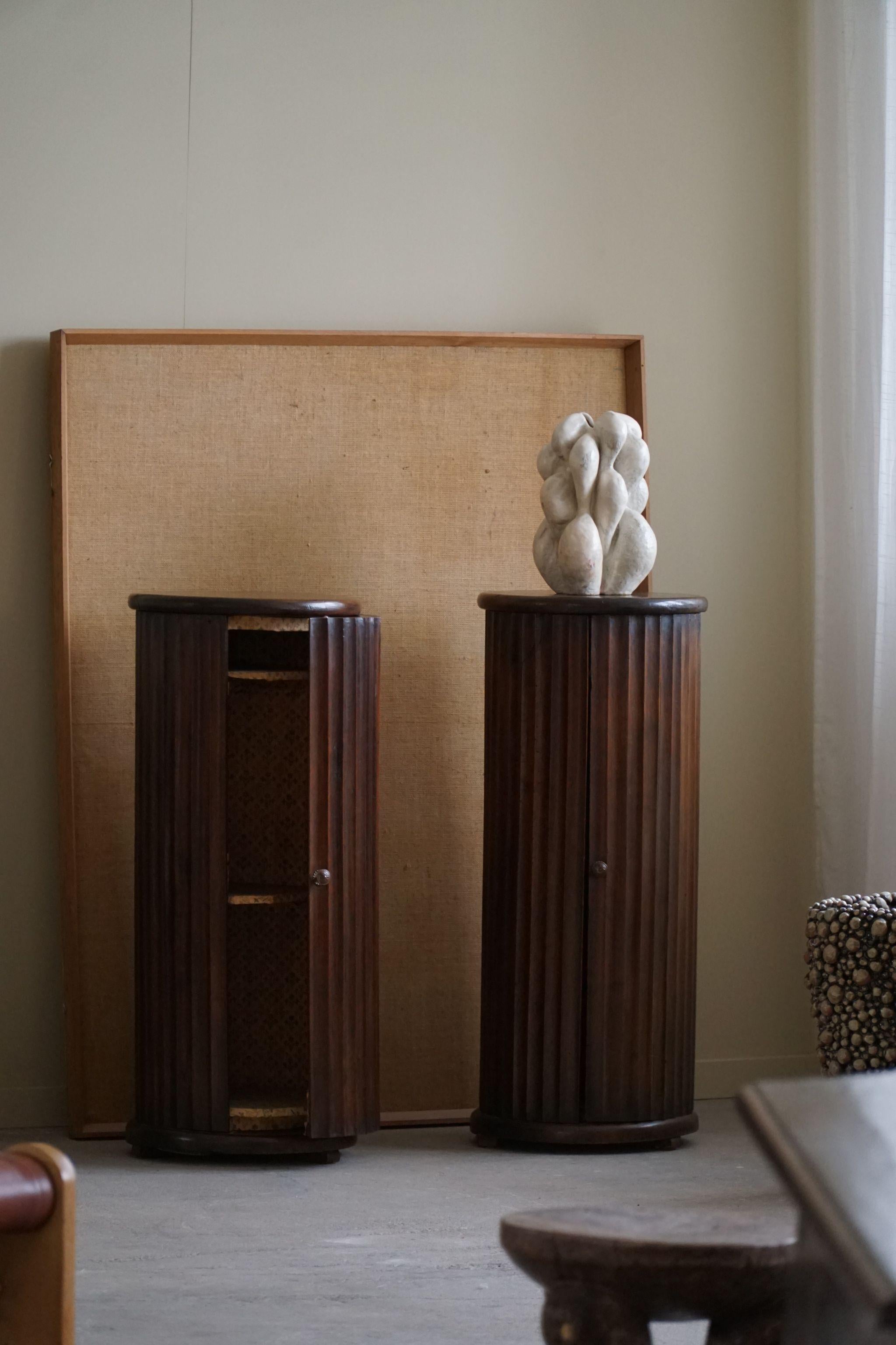 Art Deco A Pair of Antique Pedestals With Storage, Nutwood, Italian Cabinetmaker, 1880s 