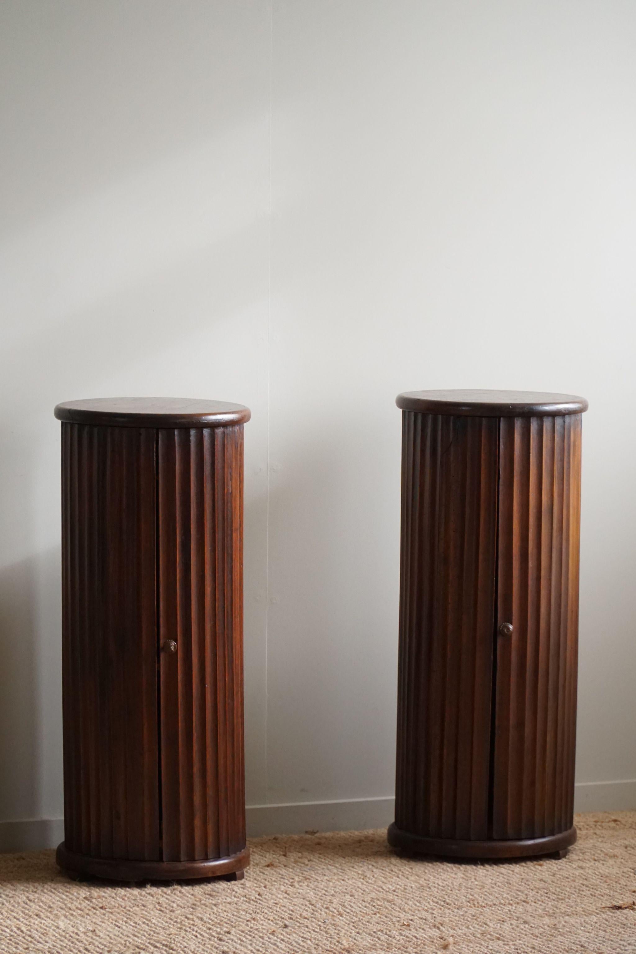 19th Century A Pair of Antique Pedestals With Storage, Nutwood, Italian Cabinetmaker, 1880s 
