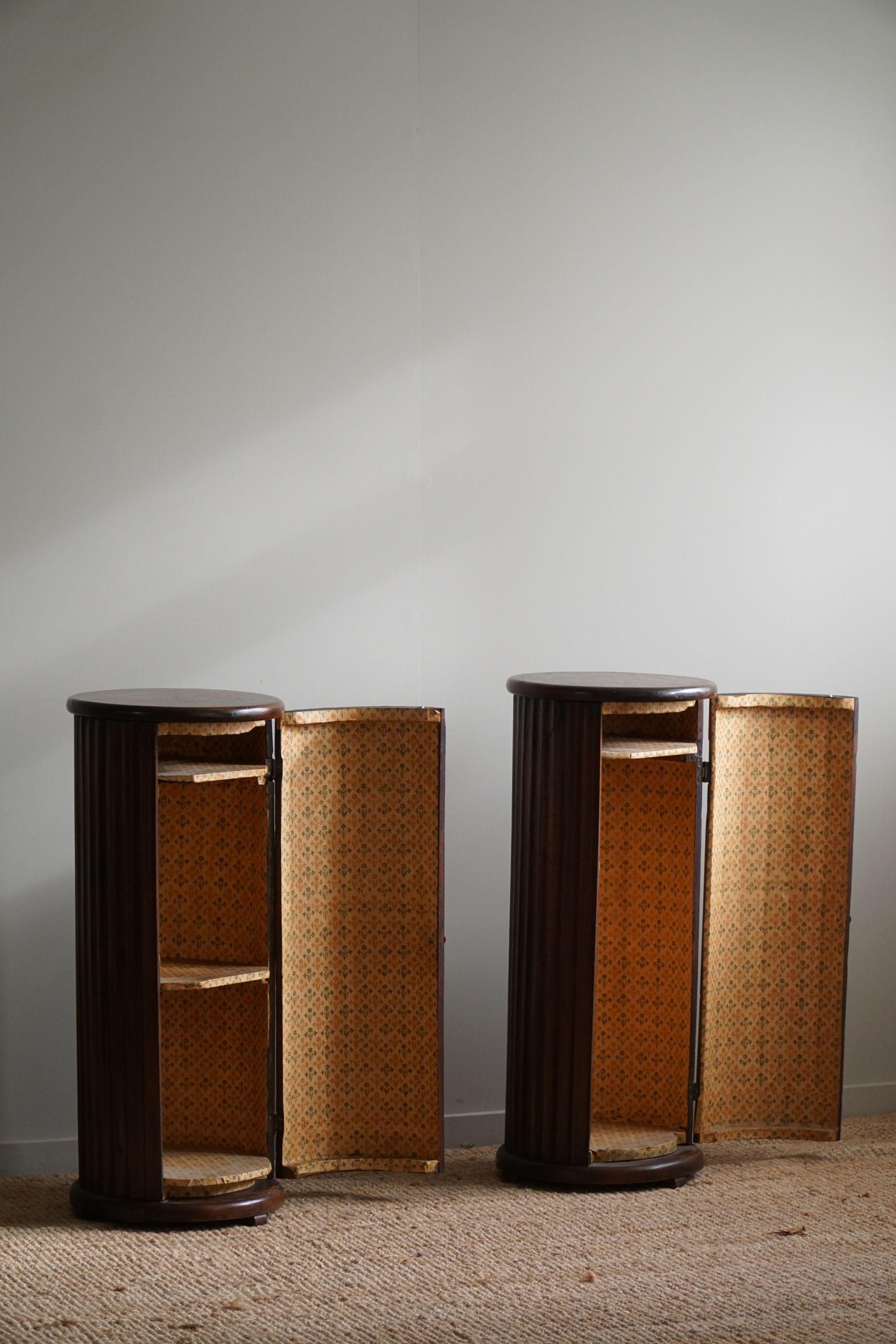 A Pair of Antique Pedestals With Storage, Nutwood, Italian Cabinetmaker, 1880s  1