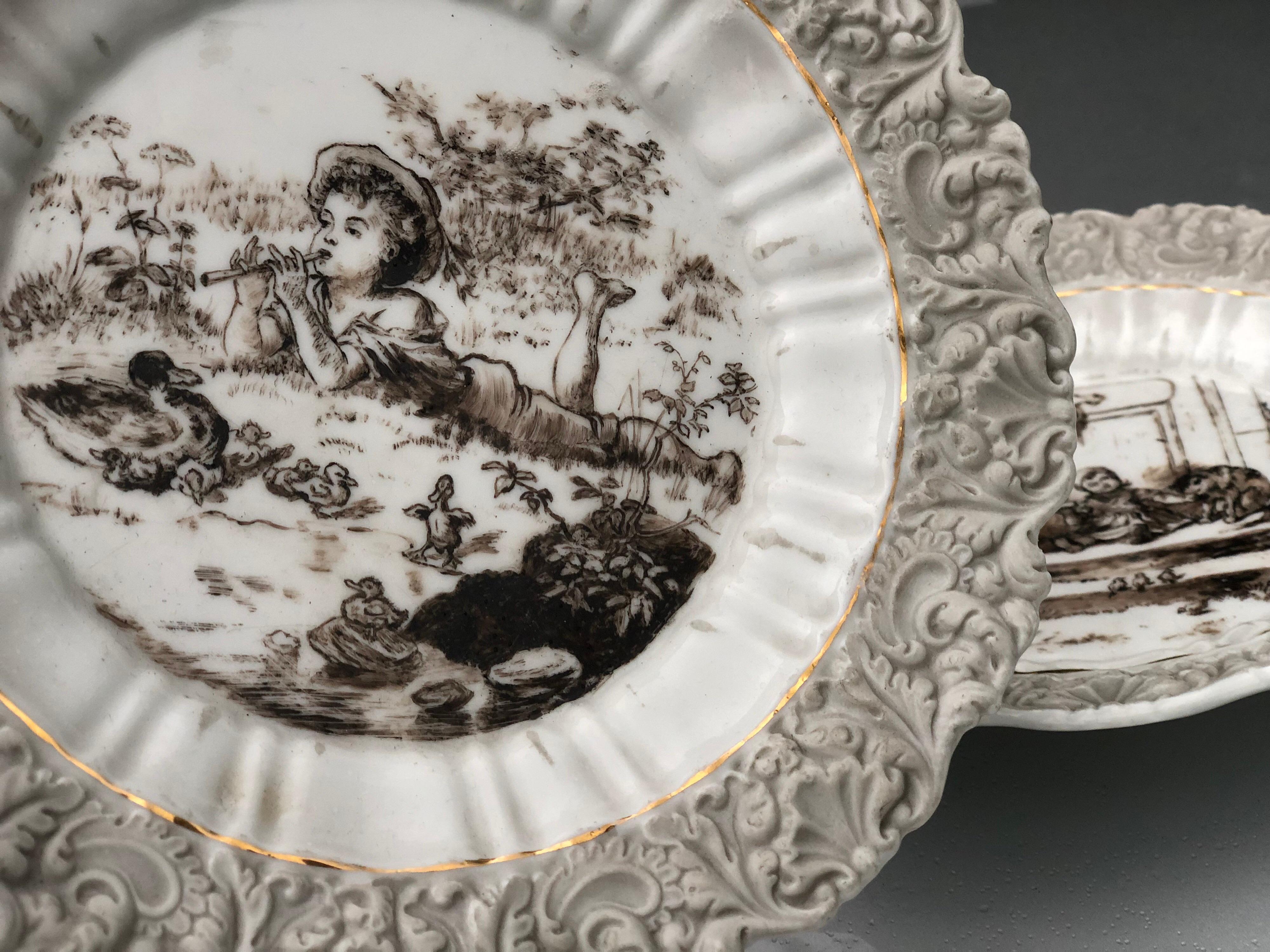 SALE Antique Pretty Boy and Girl Porcelain Plates Hand Painted, KPM Germany In Good Condition In Sofia, BG