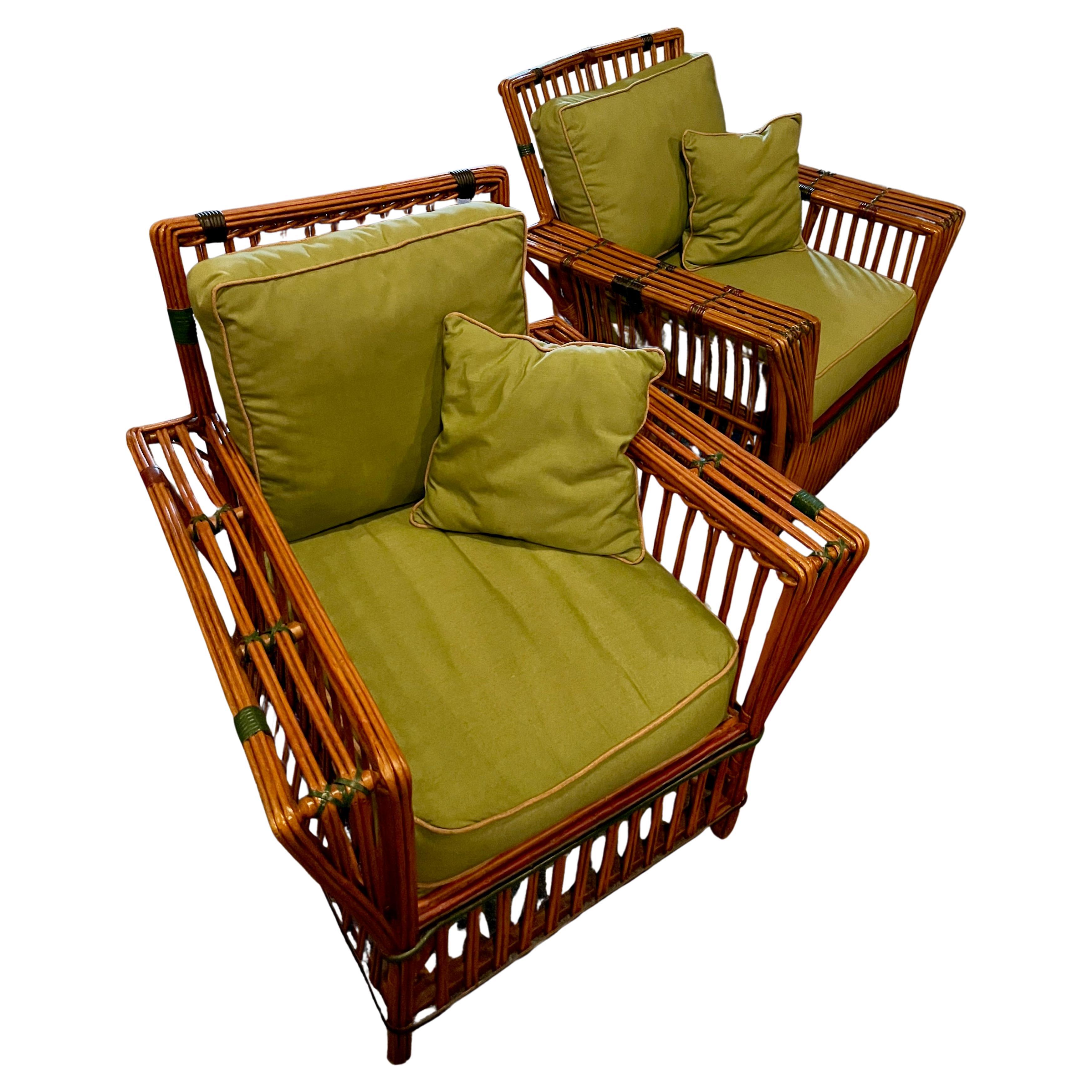 Early 20th Century A Pair of Antique Rattan / Stick Wicker Arm Chairs in Natural with Colored Trim For Sale