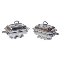 A Pair of Antique Sheffield Covered Vegetable Dishes, c1810