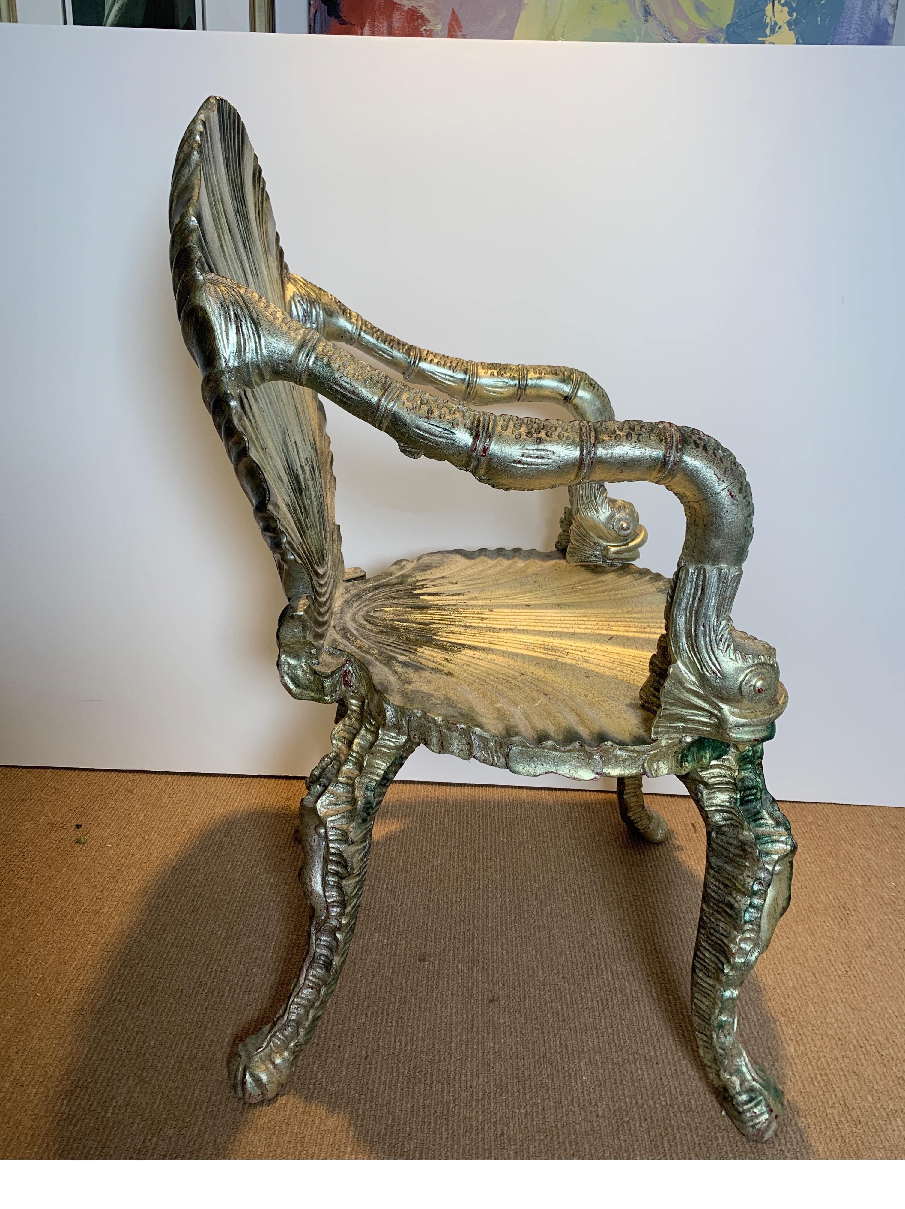 Pair of Antique Silver Leaf Grotto Chairs 4