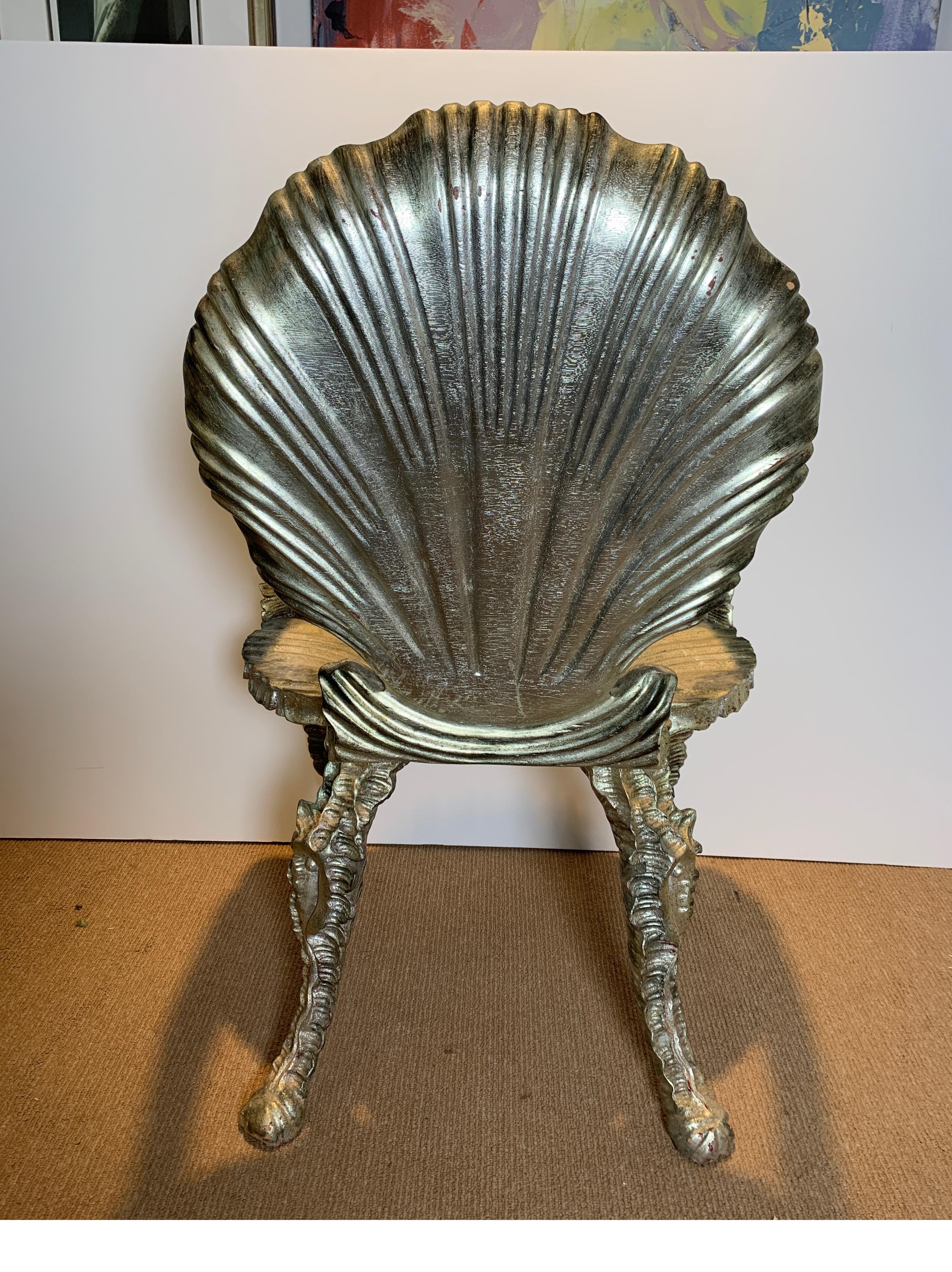 Pair of Antique Silver Leaf Grotto Chairs 5
