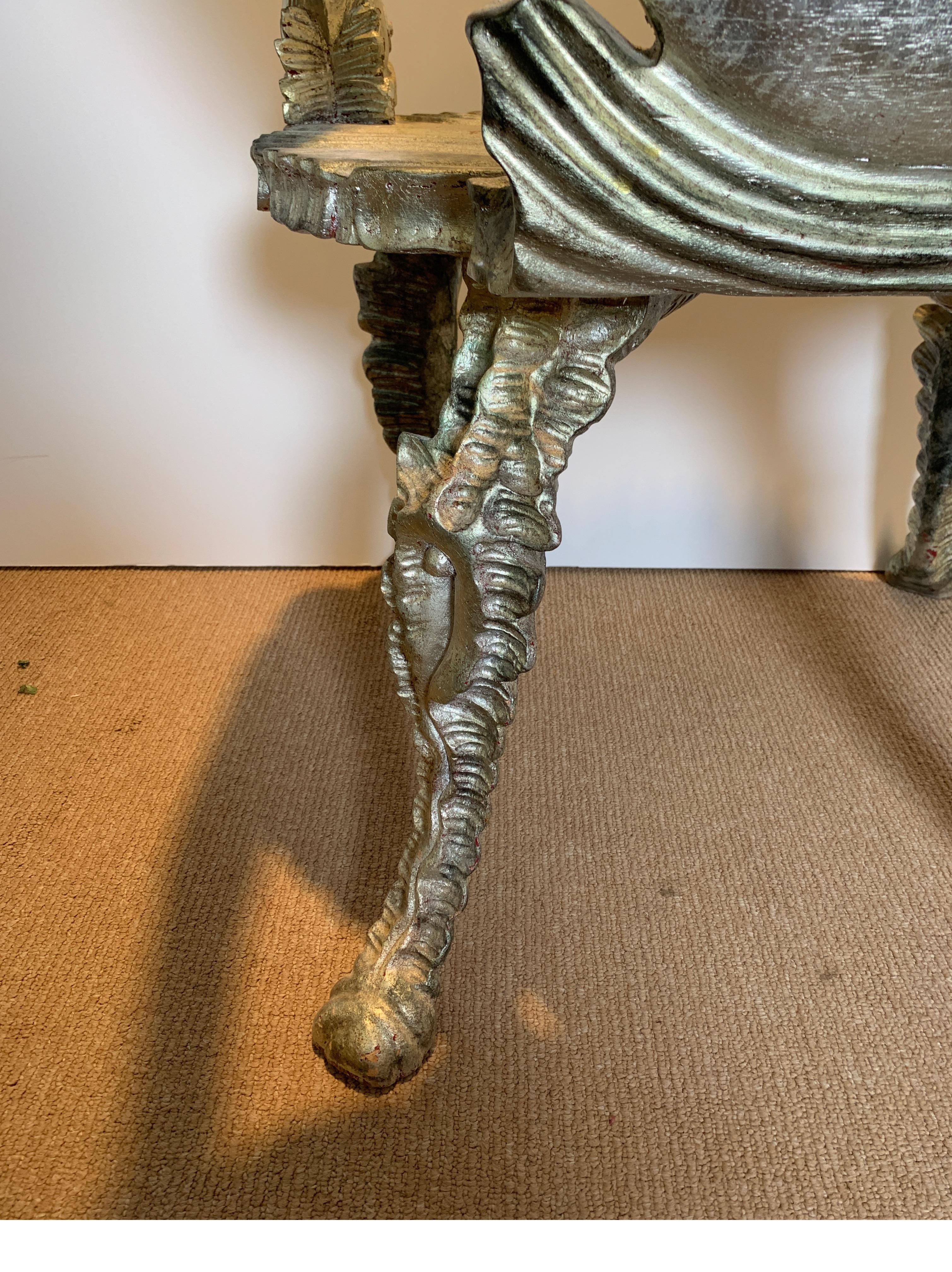 Pair of Antique Silver Leaf Grotto Chairs 6