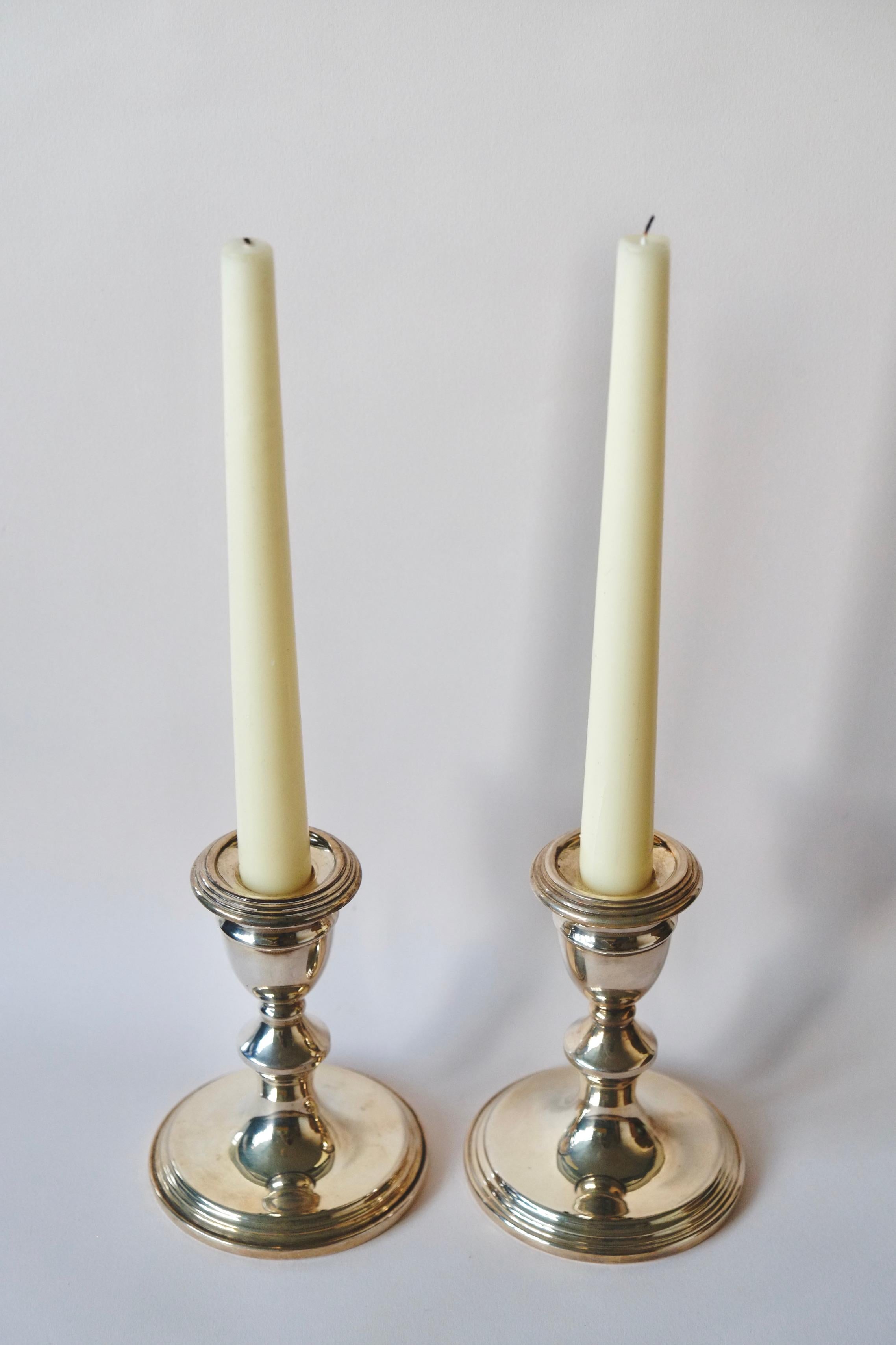 English A Pair of Antique Silver on Copper Candle Holders Made in England For Sale