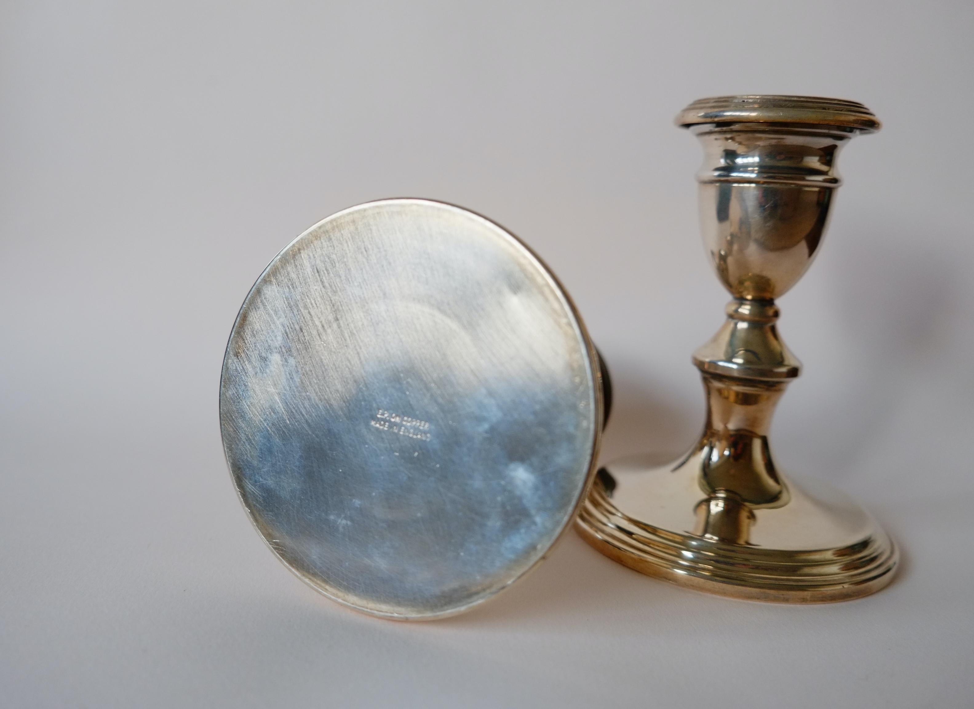 A Pair of Antique Silver on Copper Candle Holders Made in England In Good Condition For Sale In Leicester, GB