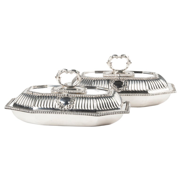 Pair of Antique SilverPlated Serving Dishes For Sale at 1stDibs