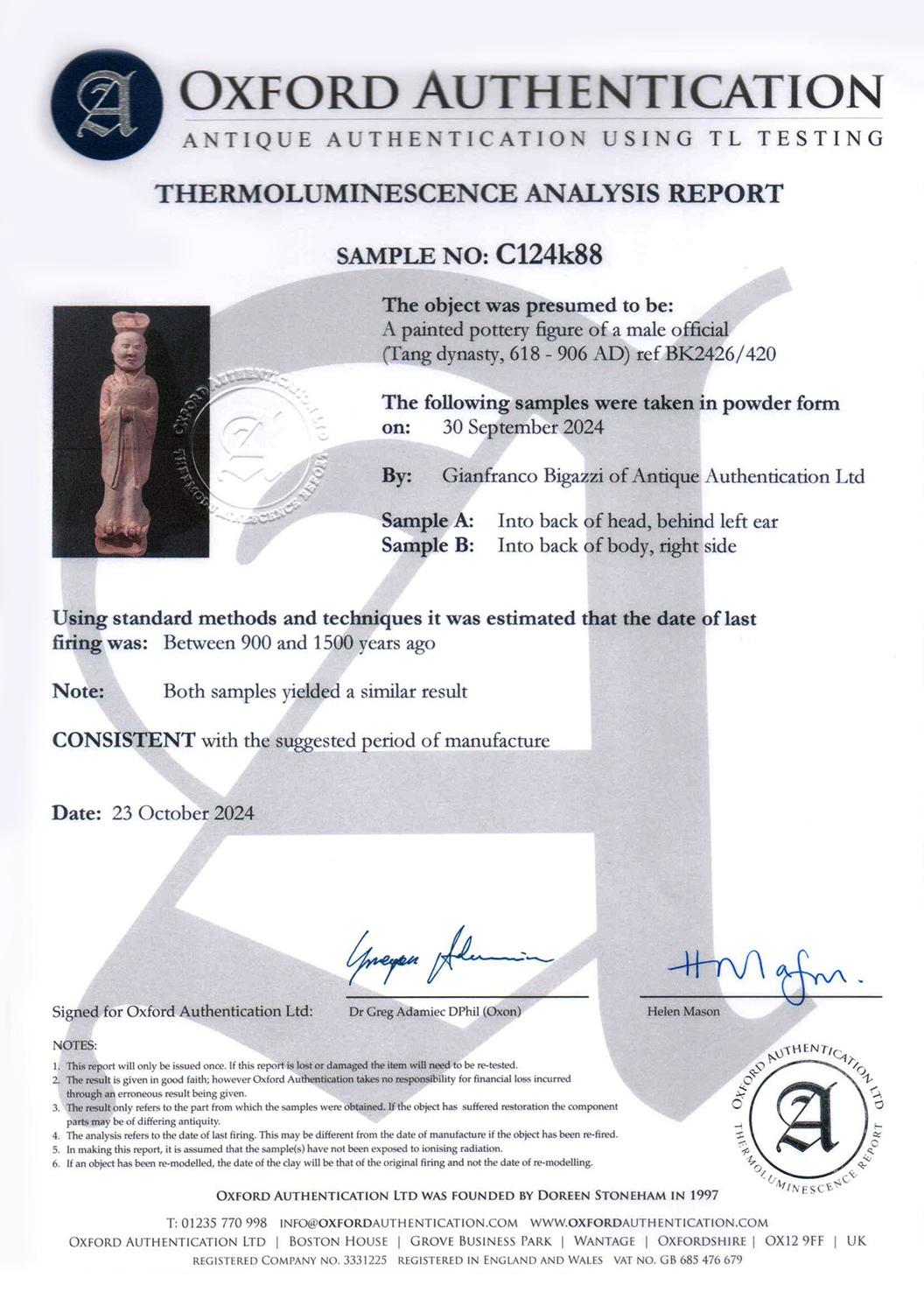Coppia di antichi uomini di corte in ceramica cinese della dinastia Tang con Test Oxford TL in vendita 8