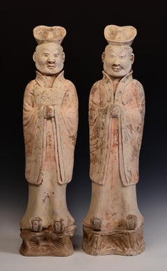 A Pair of Antique Tang Dynasty Chinese Pottery Court Men with Oxford TL Test