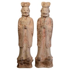 A Pair of Antique Tang Dynasty Chinese Pottery Court Men with Oxford TL Test