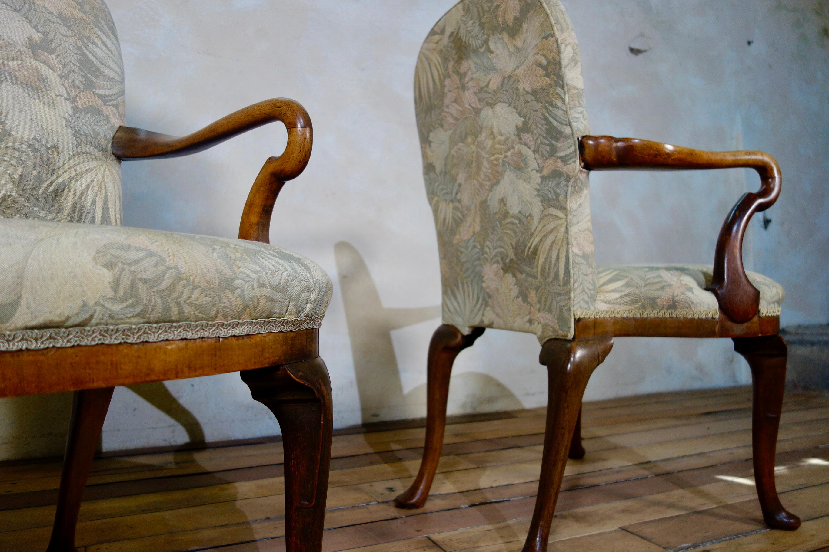 Pair of Antique Tapestry Upholstered George I Style Shepherd Crook Armchair 7