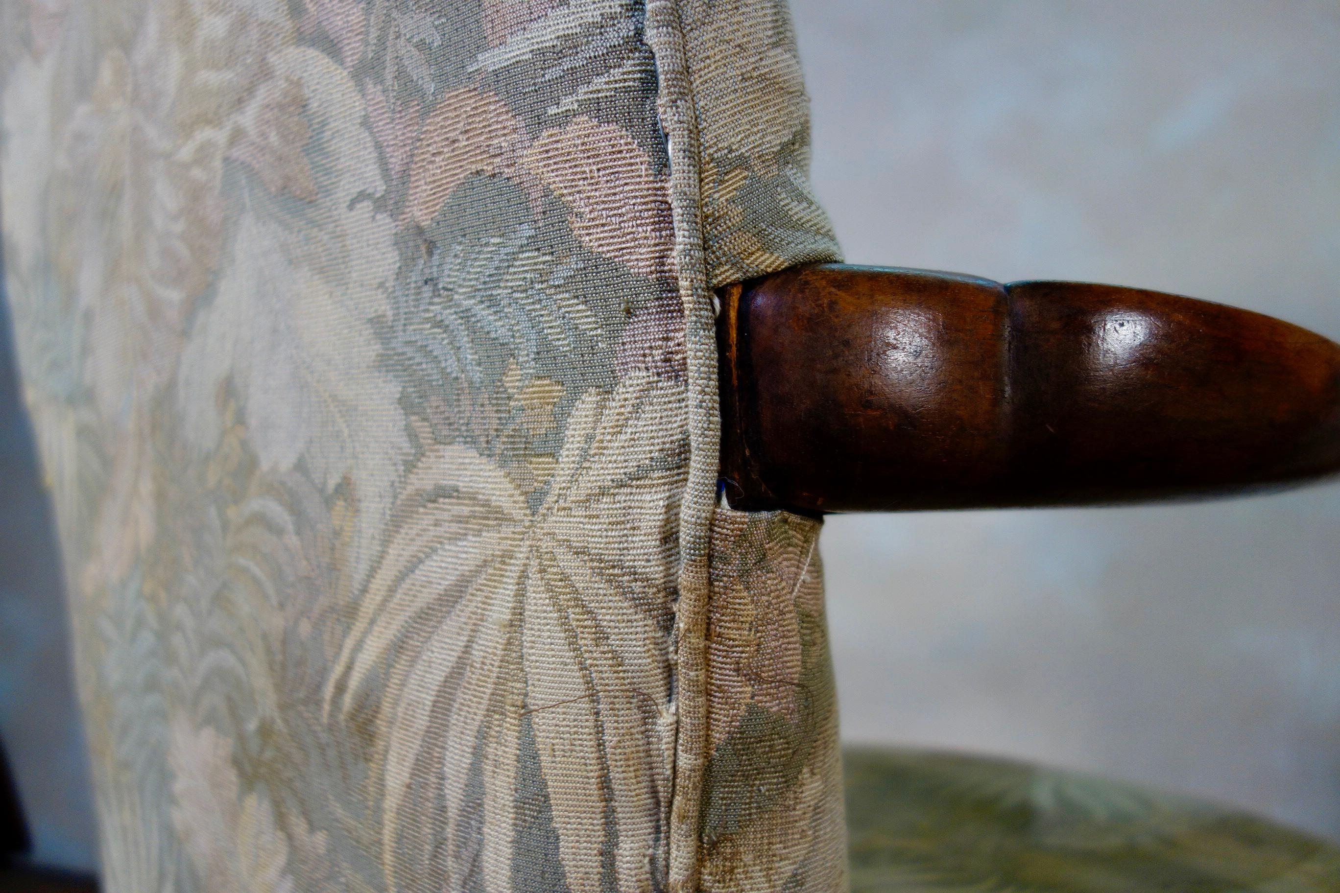 20th Century Pair of Antique Tapestry Upholstered George I Style Shepherd Crook Armchair