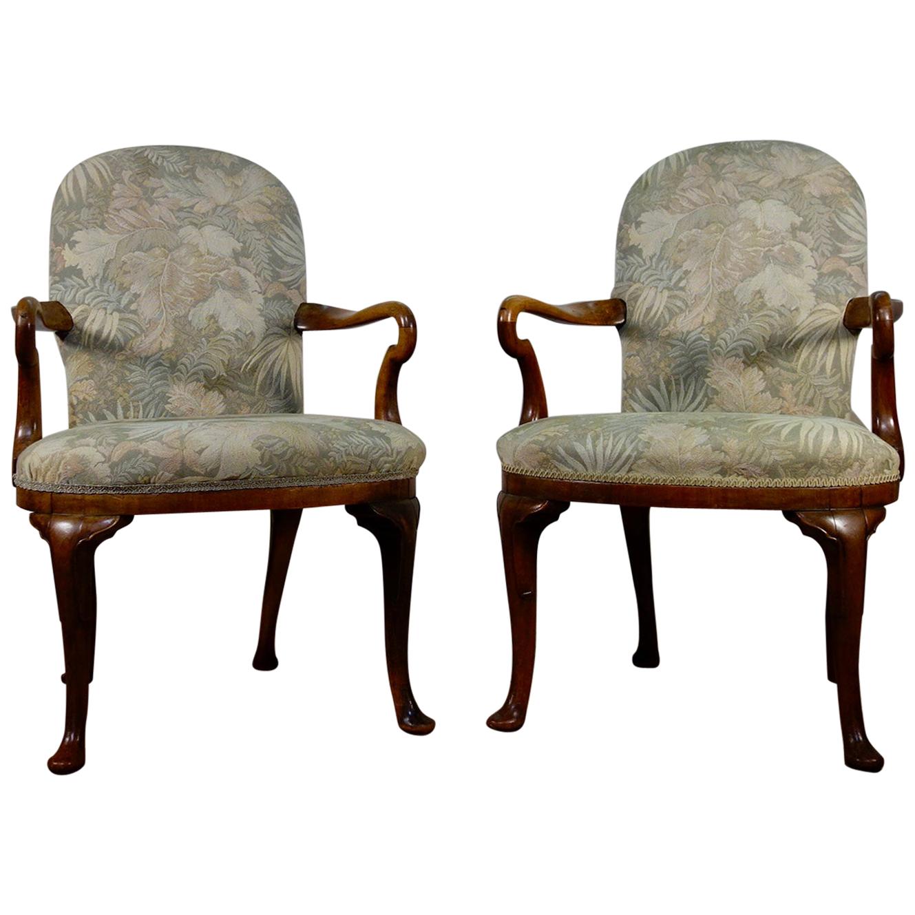 Pair of Antique Tapestry Upholstered George I Style Shepherd Crook Armchair