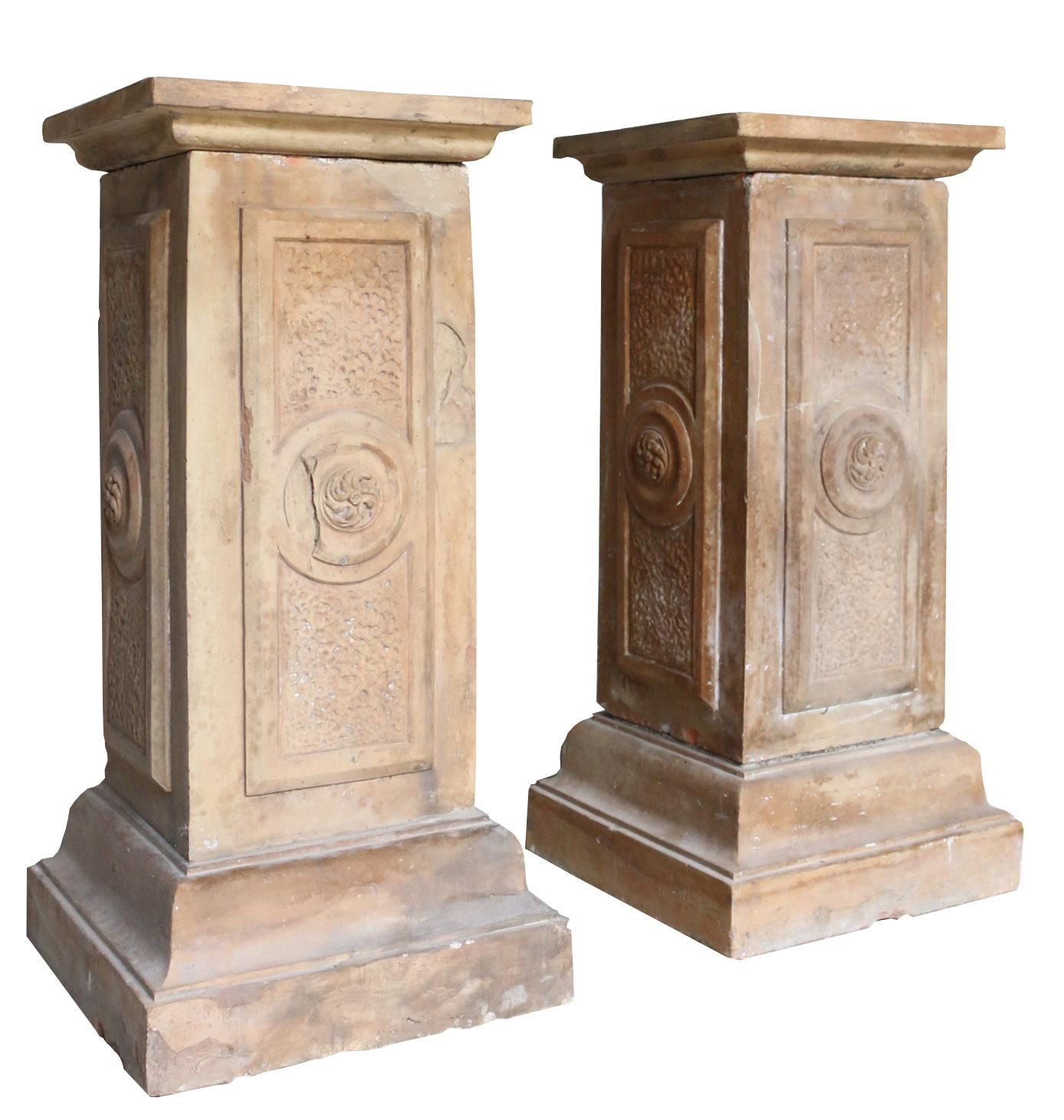 19th Century Pair of Antique Terracotta Decorative Pedestals