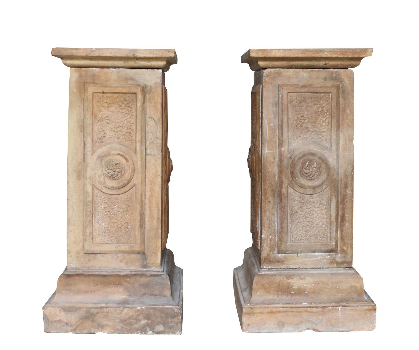 Pair of Antique Terracotta Decorative Pedestals 1