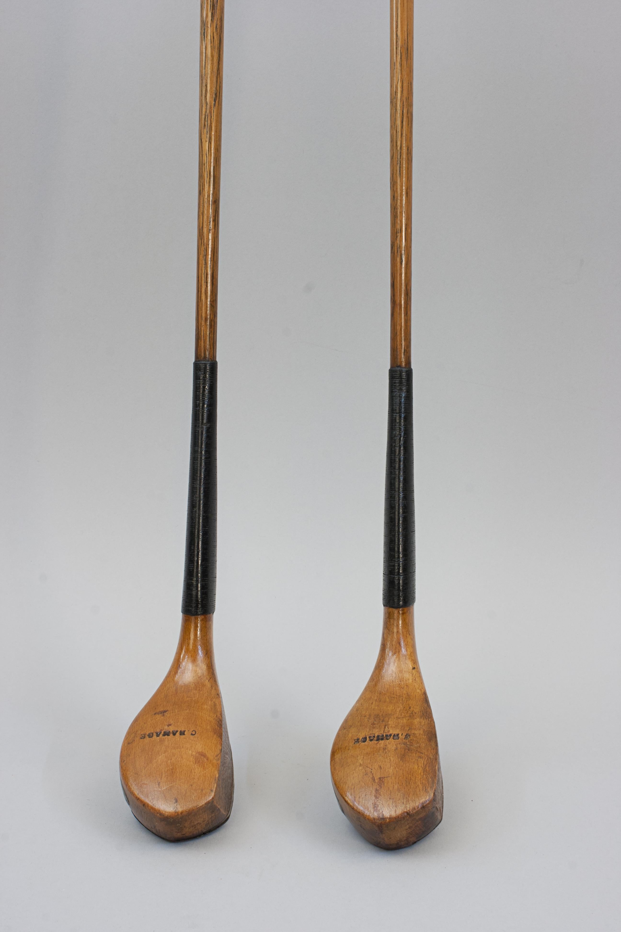 Ein Paar antike, lange, unscheinbare Übergangs-Golfschläger, Hölzer. im Zustand „Gut“ im Angebot in Oxfordshire, GB