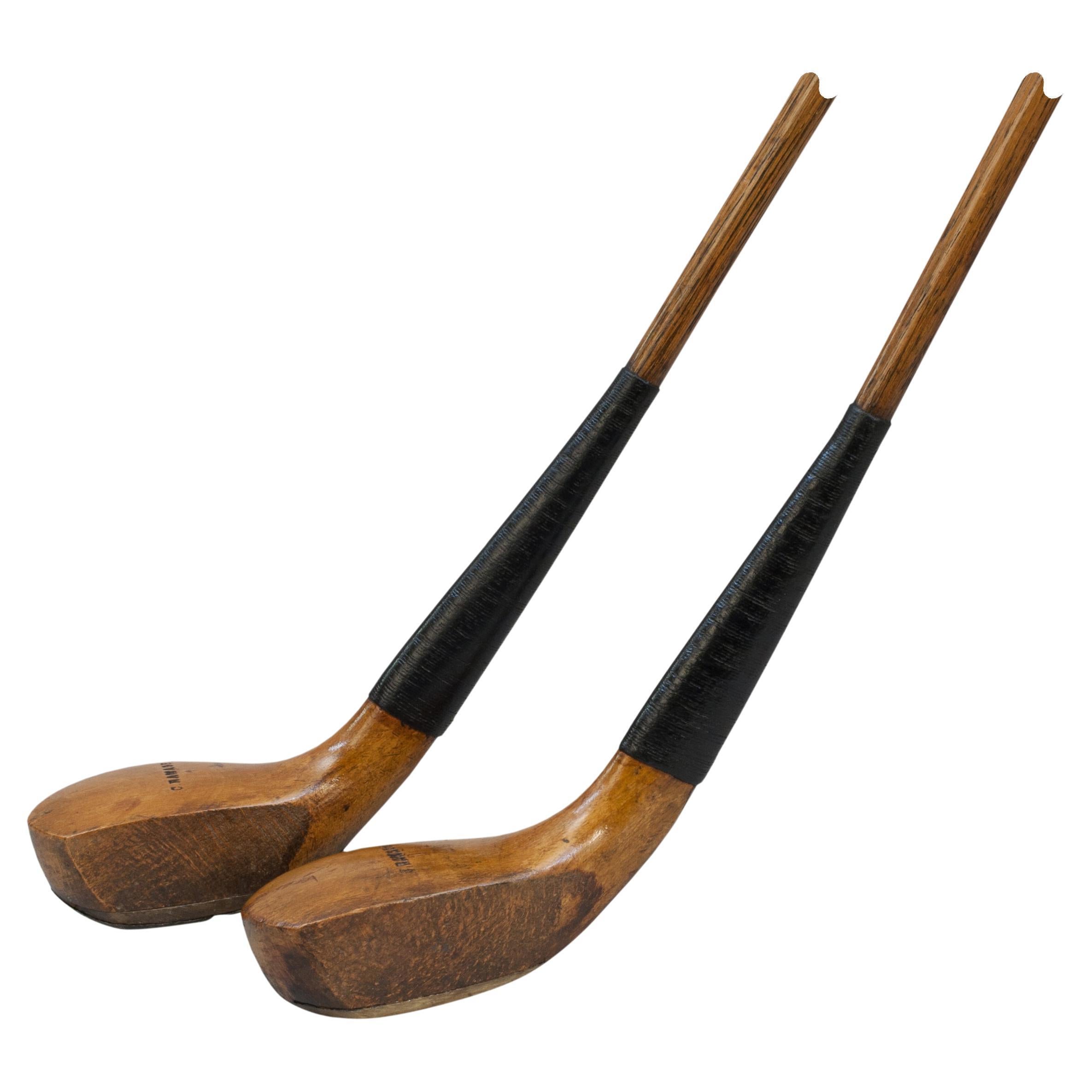 A Pair of Antique Transitional Long Nose Golf Clubs, Woods.