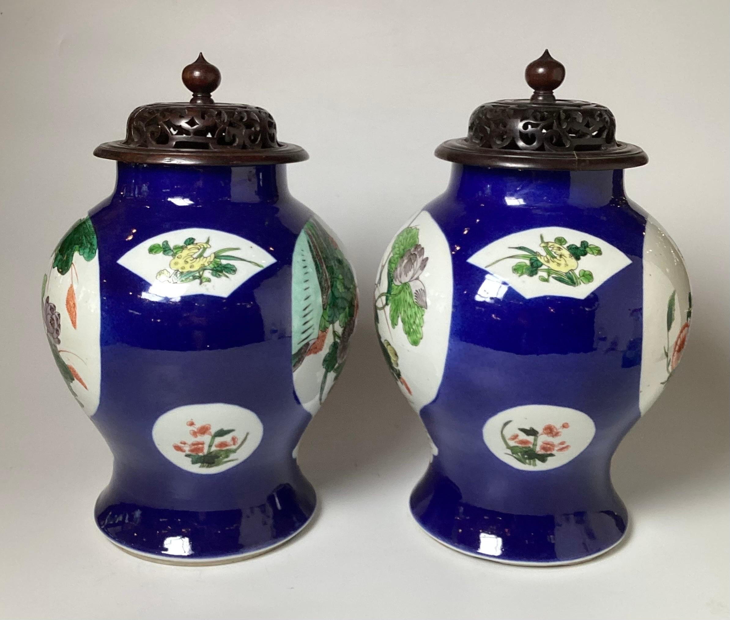 Chinese A Pair of Antique Vibrant Blue Chines Porcelain Jars with Wood Lids For Sale