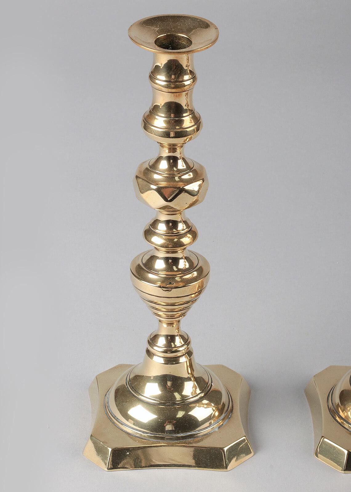 British Pair of Antique Victorian Brass Candlesticks