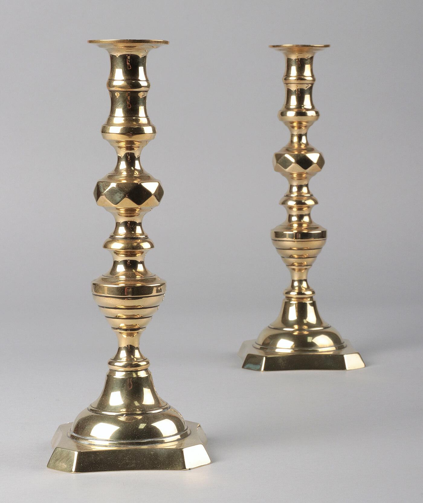 Cast Pair of Antique Victorian Brass Candlesticks