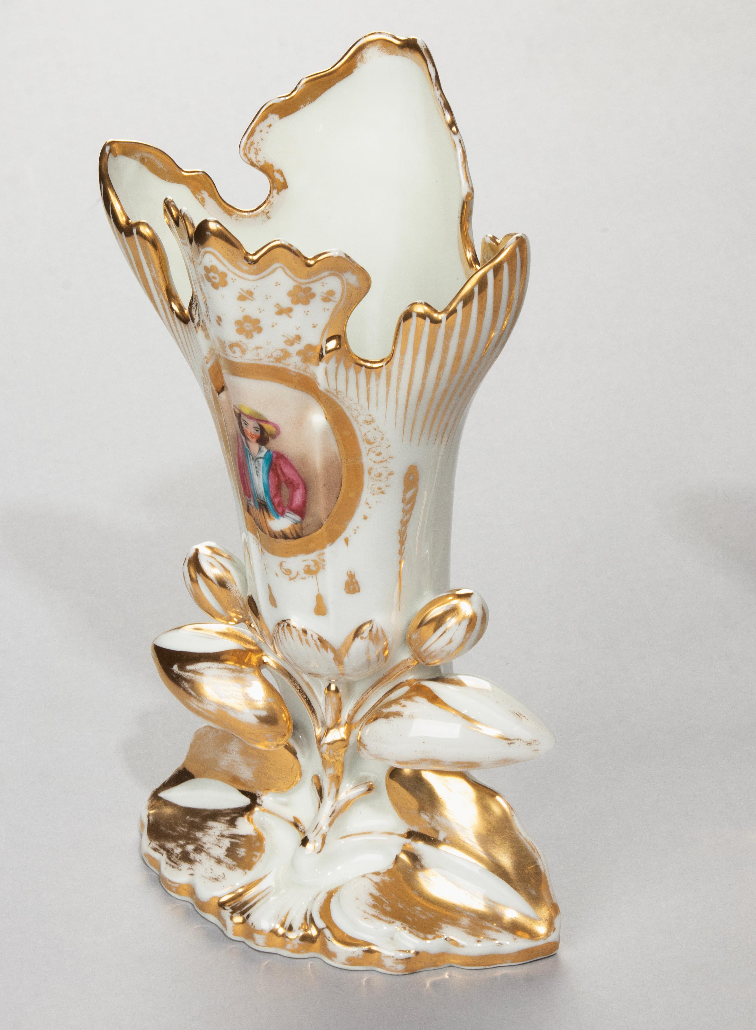 Ein Paar antike, handbemalte Vieux Pariser Vasen, Vieux im Angebot 12