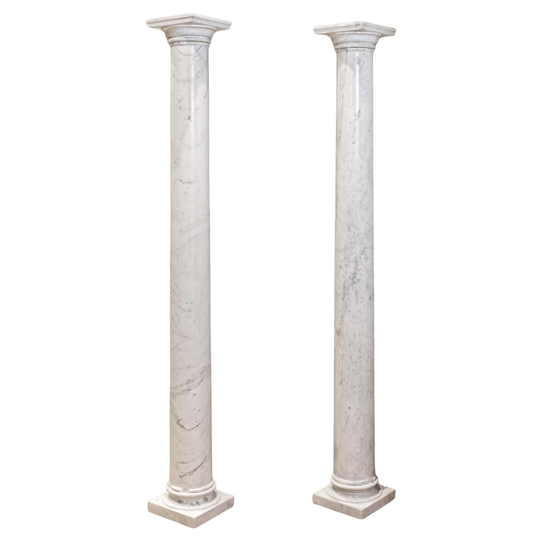 A pair of Antique White Marble Columns or Pedestals For Sale