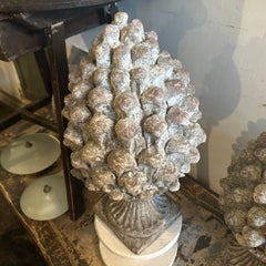 A Pair of Antique White Painted Terracotta Sicilian Pine Cones