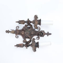 Pair of Antique Wrought Iron Floral Sconces, circa 1920