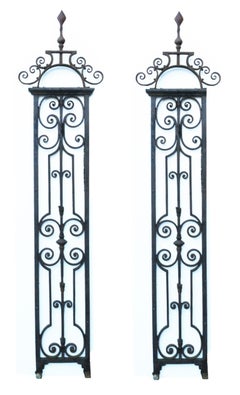 Pair of Antique Wrought Iron Gate Posts or Piers