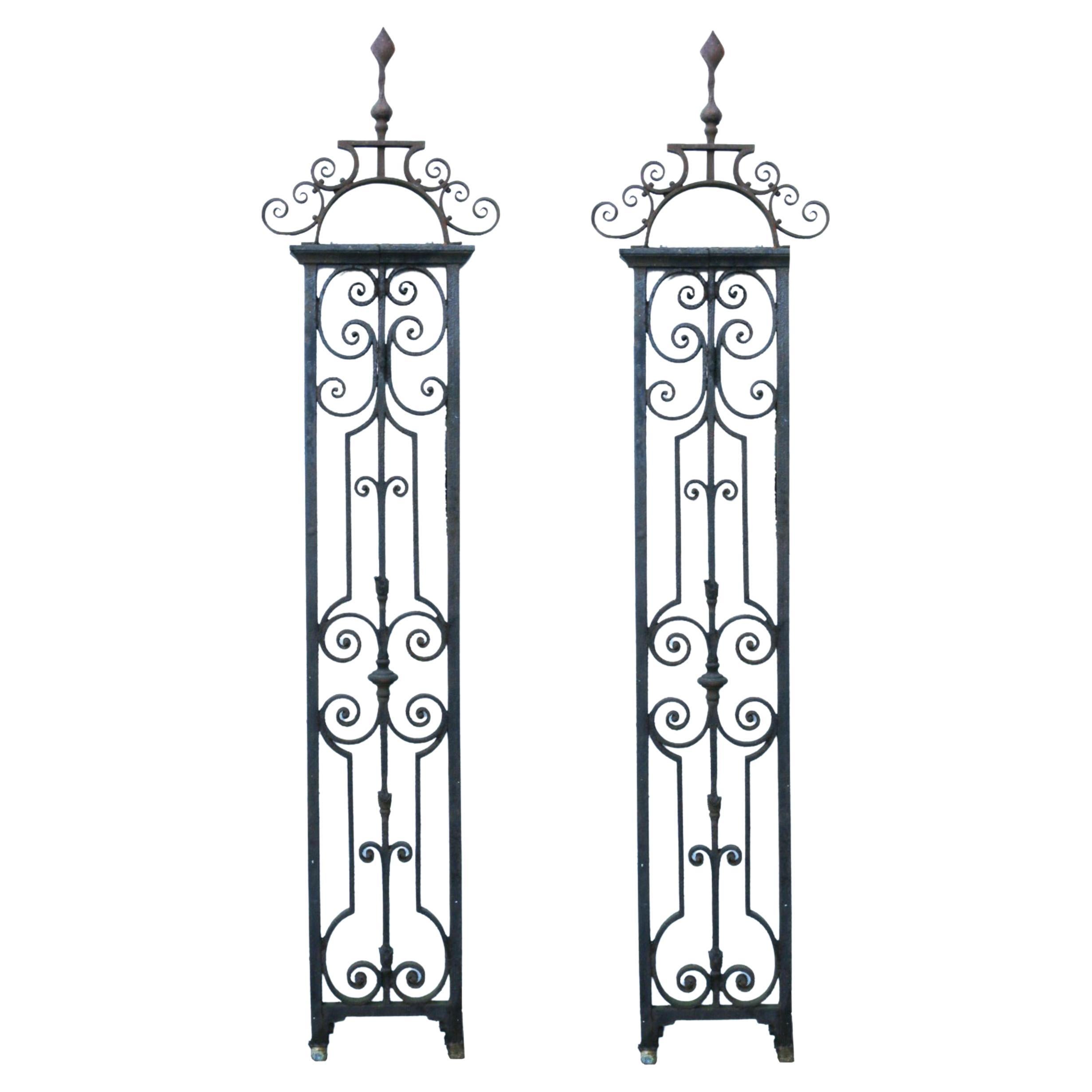 Pair of Antique Wrought Iron Gate Posts or Piers