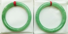 Pair of Translucent Apple Green Jadeite Jade Bangles