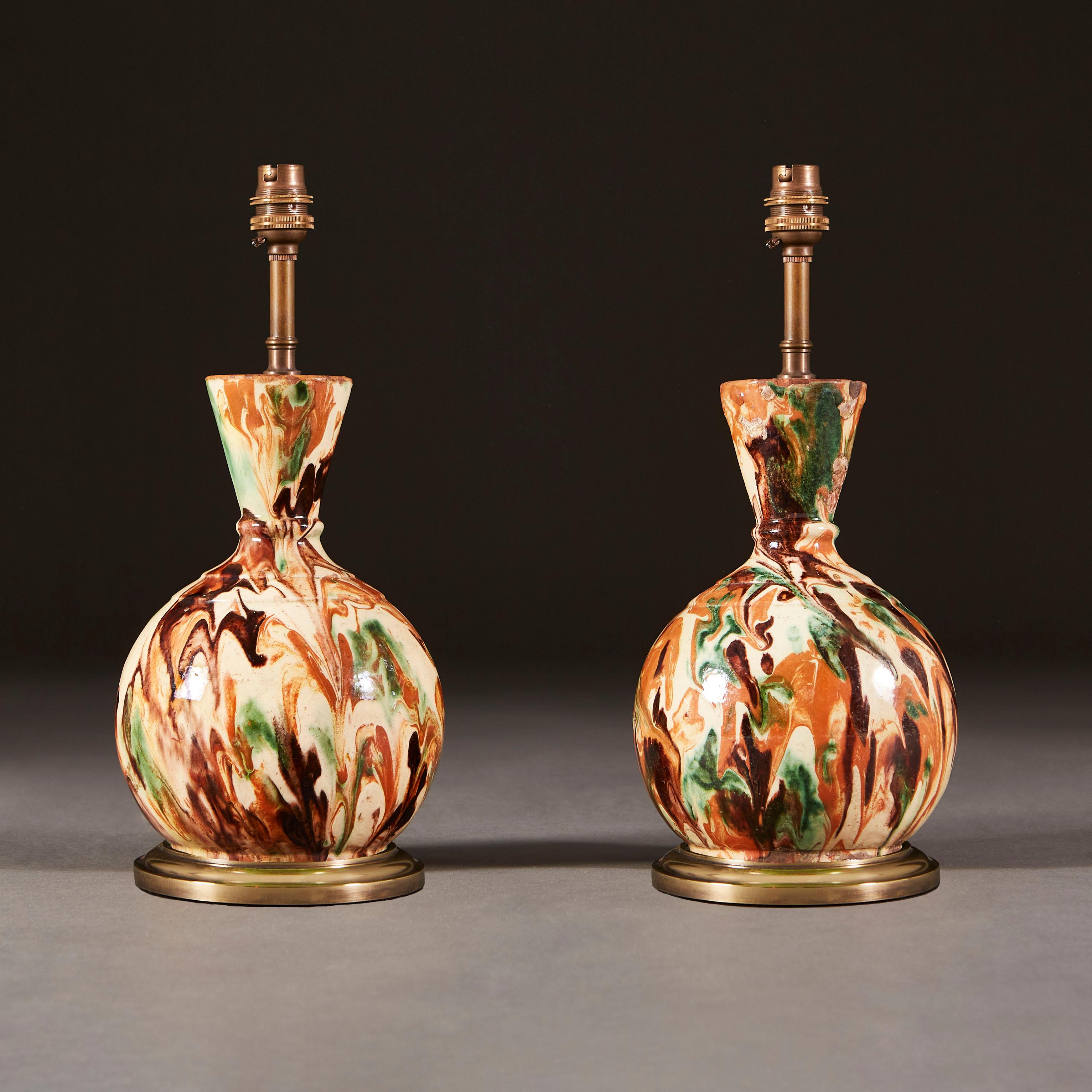 French Pair of Aptware Vases as Lamps