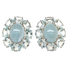 Pair of Aquamarine and White Gold Earrings