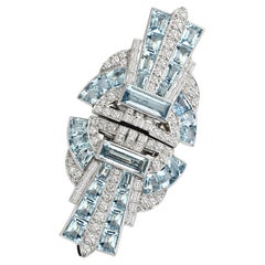 Pair of Aquamarine & Diamond Double Clips