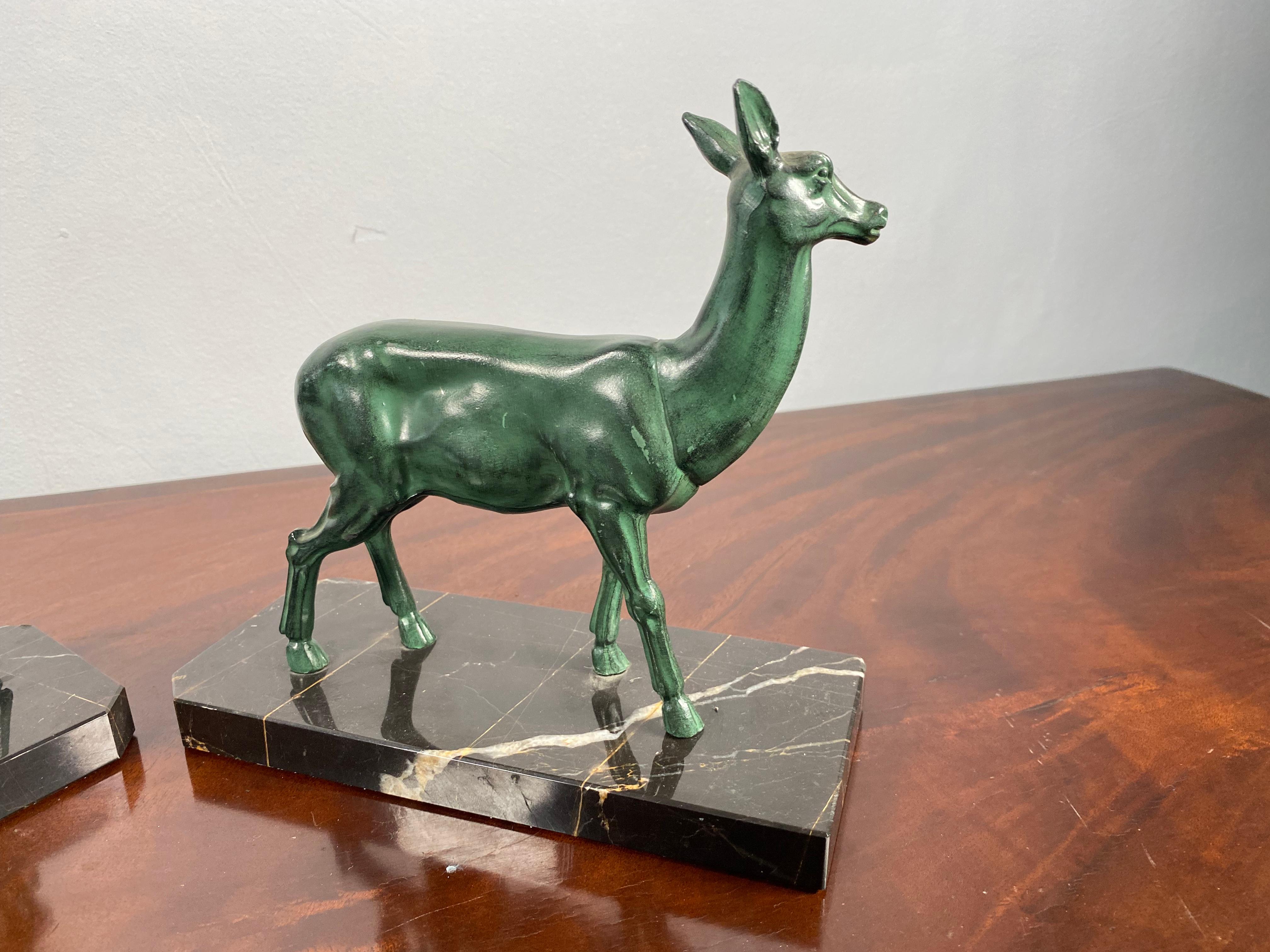 French Pair of Ar Deco Deer Bookends, Circa 1920