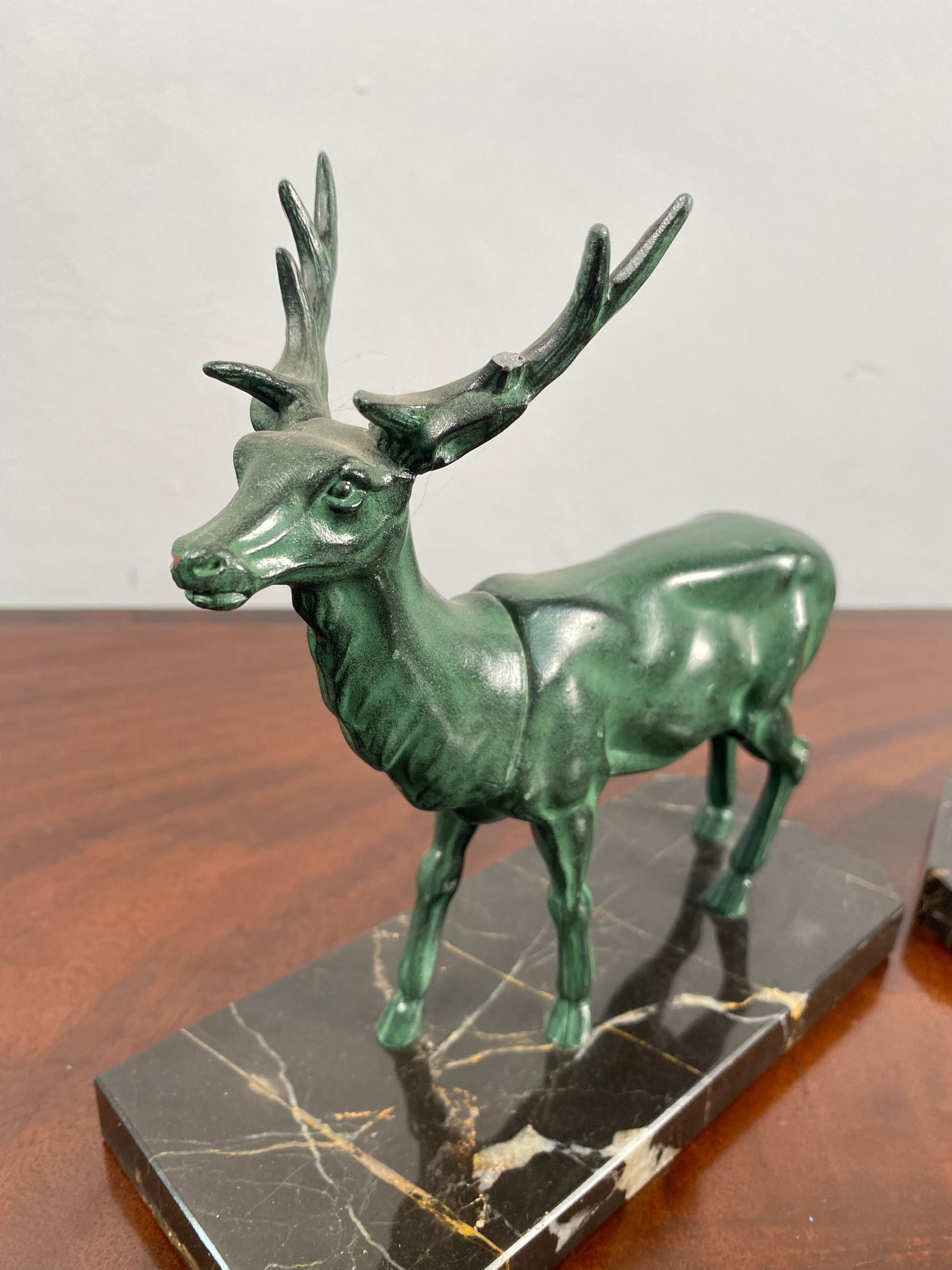 Bronze Pair of Ar Deco Deer Bookends, Circa 1920