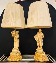 Mid-Century Water Bearers in a Finely Cast Porcelain Finish Table Lamp, a Pair