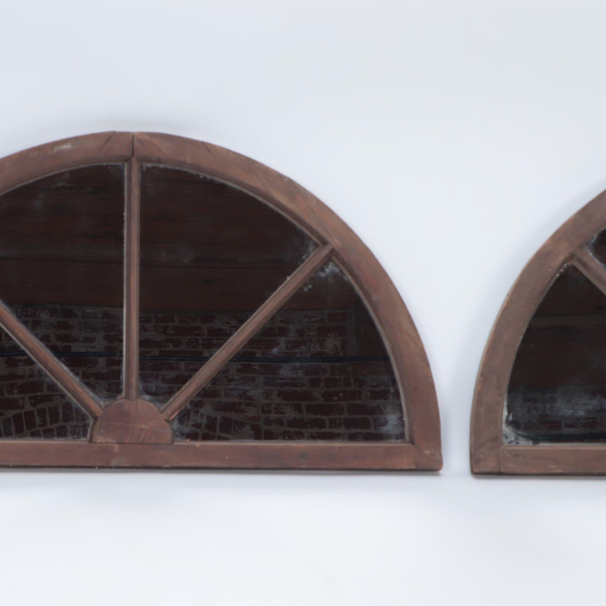 A pair of arched transome windows with later mirrors C 1900 In Good Condition For Sale In Philadelphia, PA