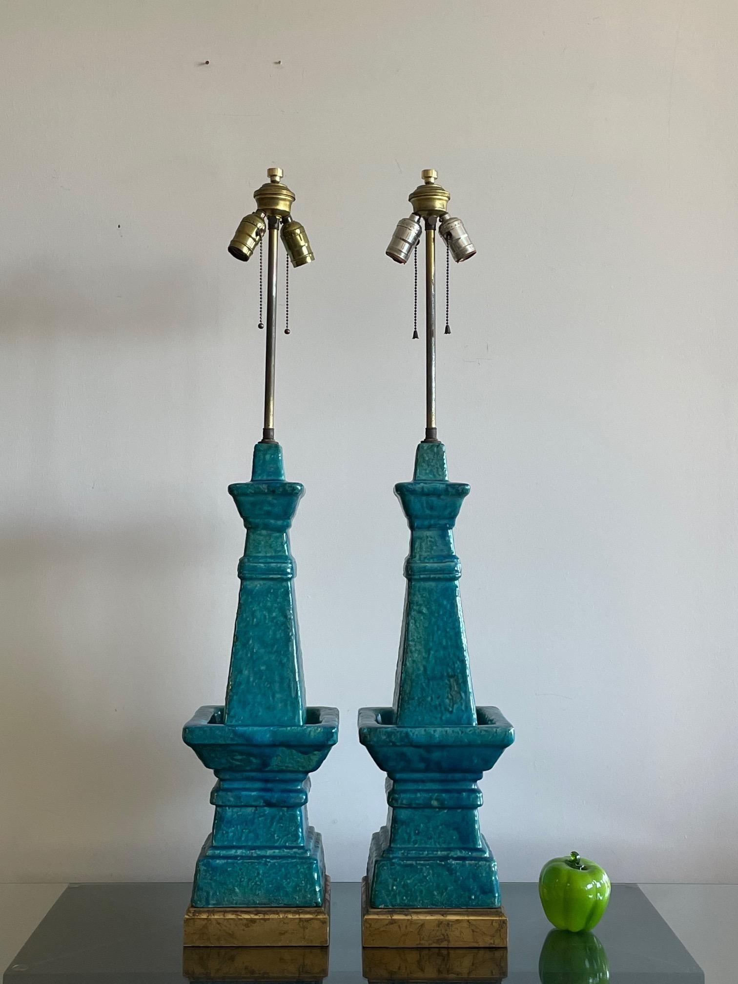 Mid-Century Modern Pair of Architectural Bitossi Lamps For Sale
