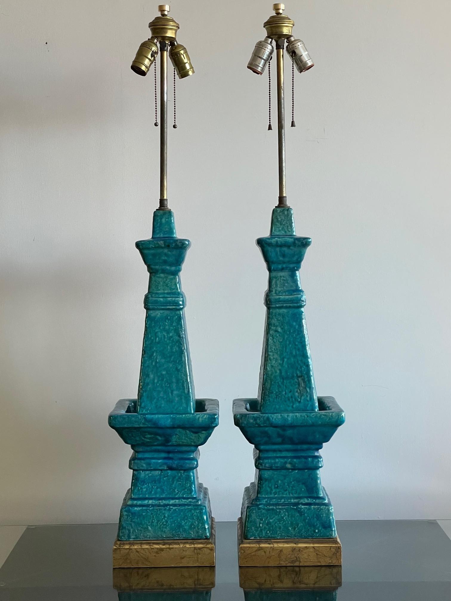 Italian Pair of Architectural Bitossi Lamps For Sale